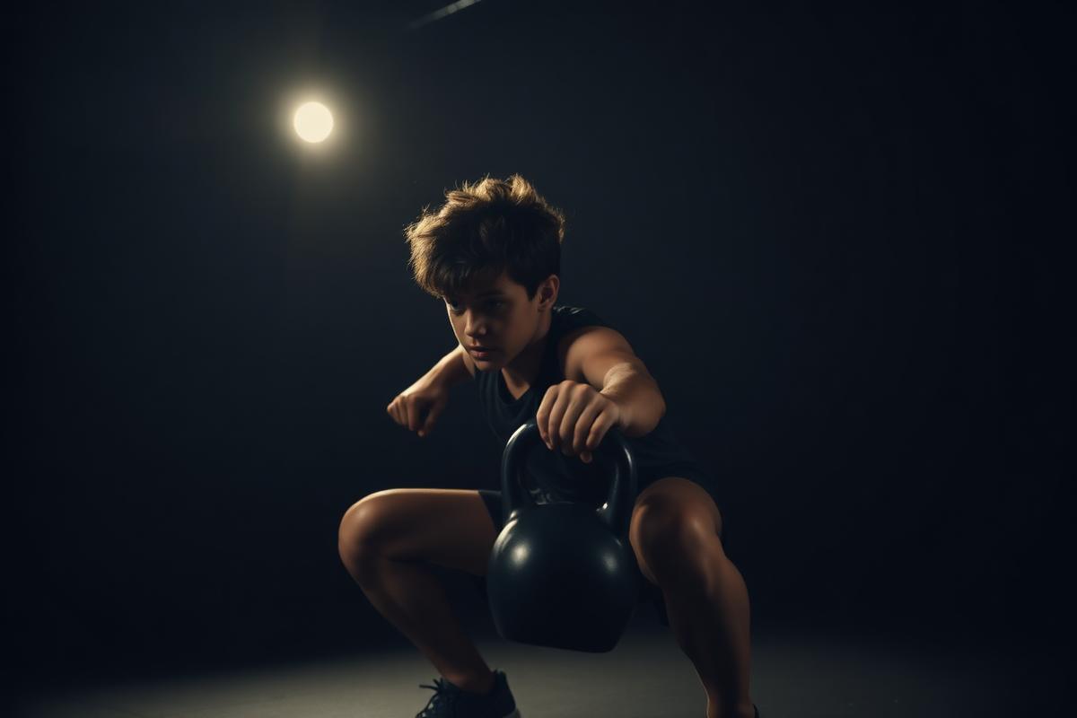 Teen athlete performing a strength training session